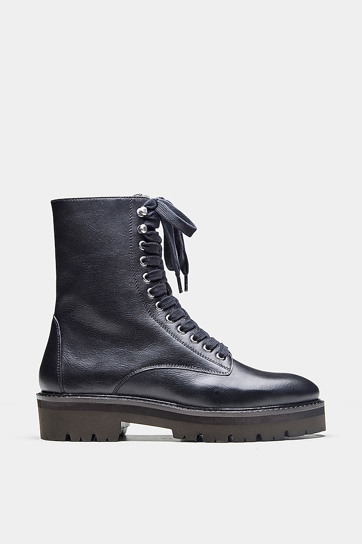 Black Genuine Leather Biker Ankle Boots by Oroh at Pernia's Pop Up Shop