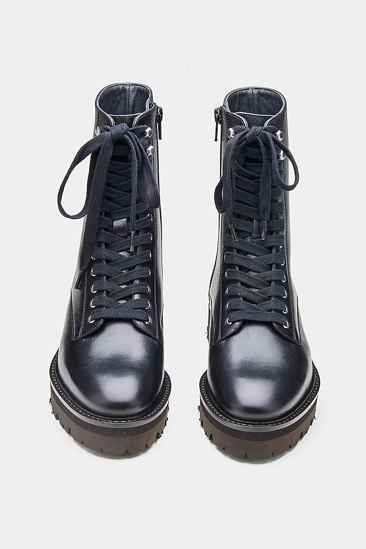 Black Genuine Leather Biker Ankle Boots by Oroh at Pernia's Pop Up Shop