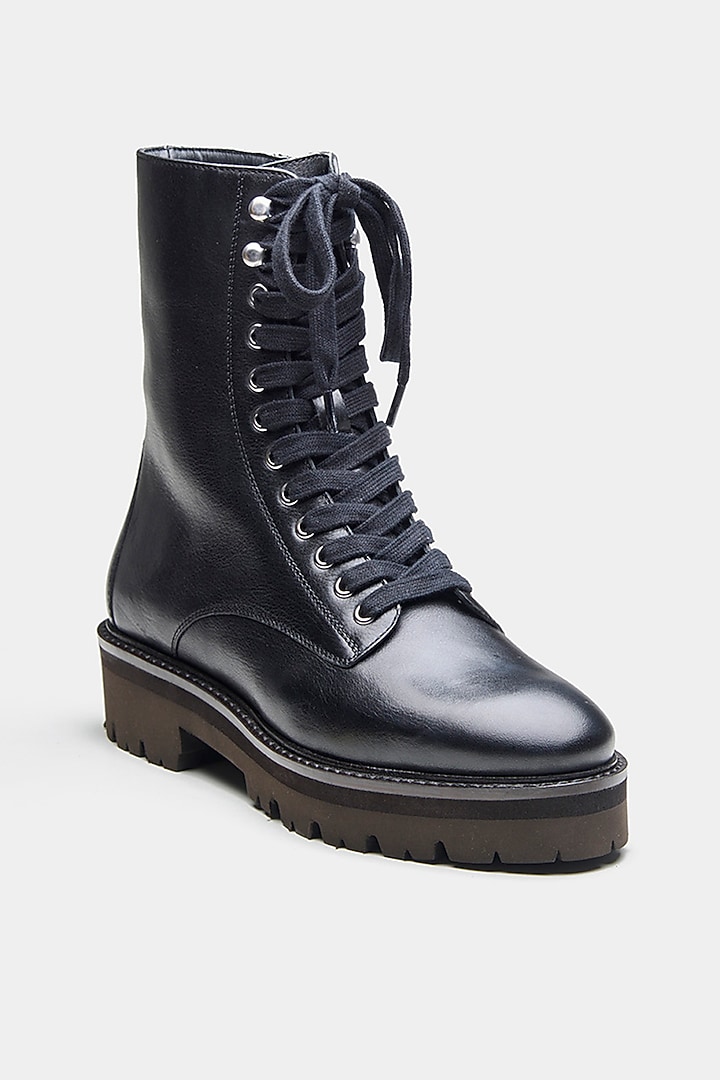 Black Genuine Leather Biker Ankle Boots by Oroh at Pernia's Pop Up Shop