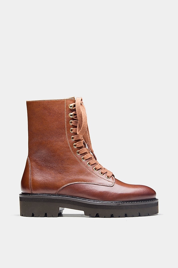 Tan Genuine Leather Biker Ankle Boots by Oroh at Pernia's Pop Up Shop