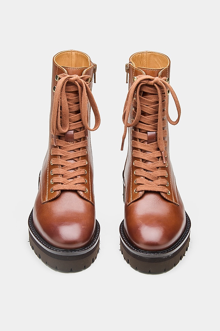 Tan Genuine Leather Biker Ankle Boots by Oroh at Pernia's Pop Up Shop
