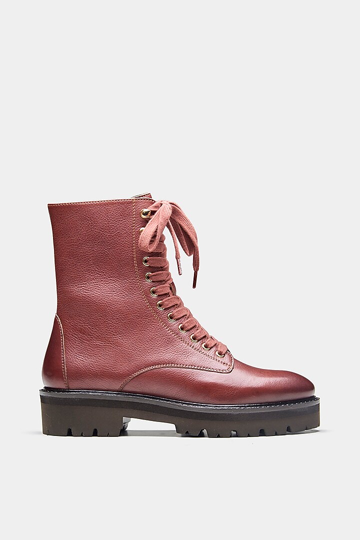 Maroon Genuine Leather Biker Ankle Boots by Oroh at Pernia's Pop Up Shop