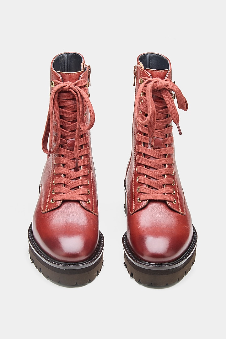 Maroon Genuine Leather Biker Ankle Boots by Oroh at Pernia's Pop Up Shop