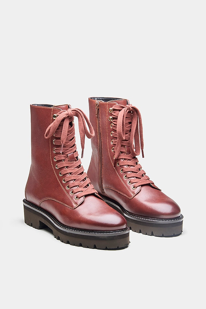 Maroon Genuine Leather Biker Ankle Boots by Oroh at Pernia's Pop Up Shop