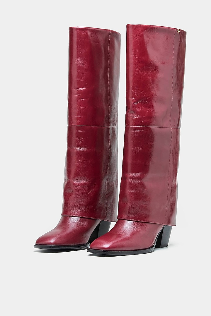 Red Genuine Leather Long Boots by Oroh at Pernia's Pop Up Shop