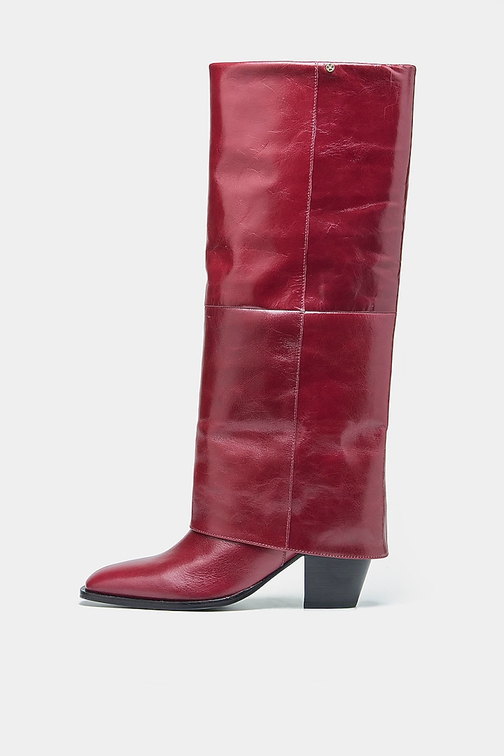 Red Genuine Leather Long Boots by Oroh at Pernia's Pop Up Shop