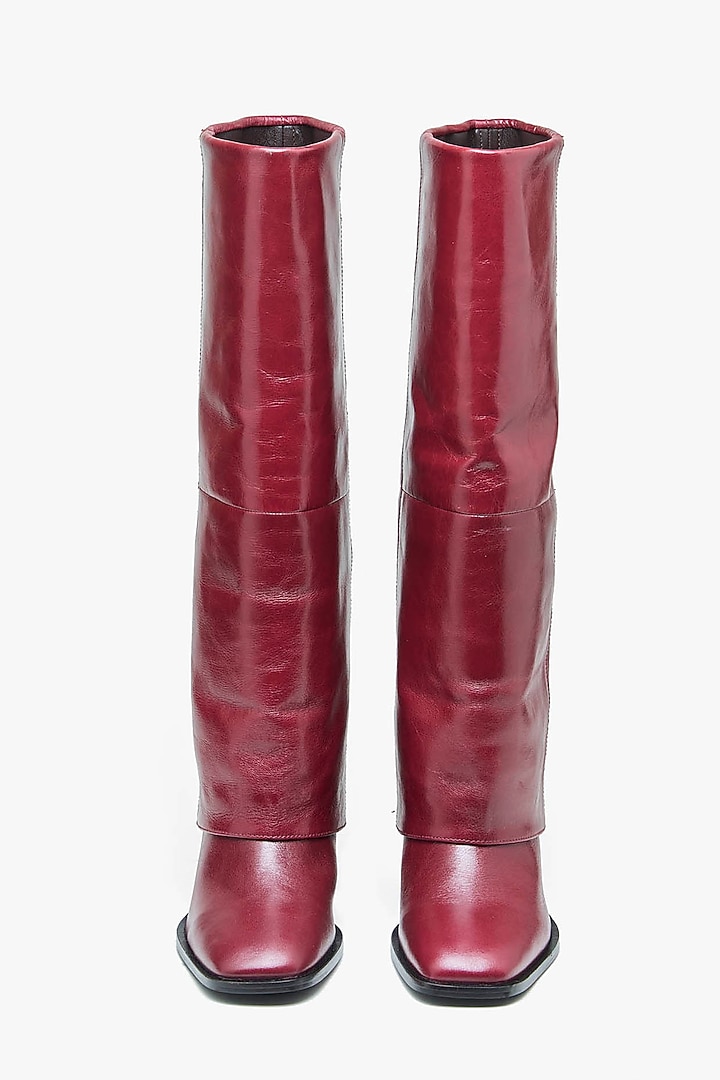 Red Genuine Leather Long Boots by Oroh at Pernia's Pop Up Shop