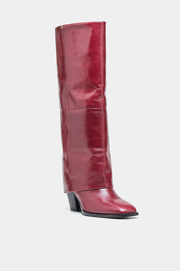 Red Genuine Leather Long Boots by Oroh at Pernia's Pop Up Shop