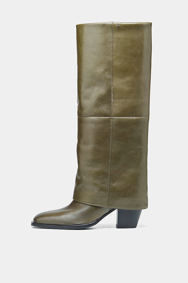 Green Genuine Leather Long Boots by Oroh at Pernia's Pop Up Shop