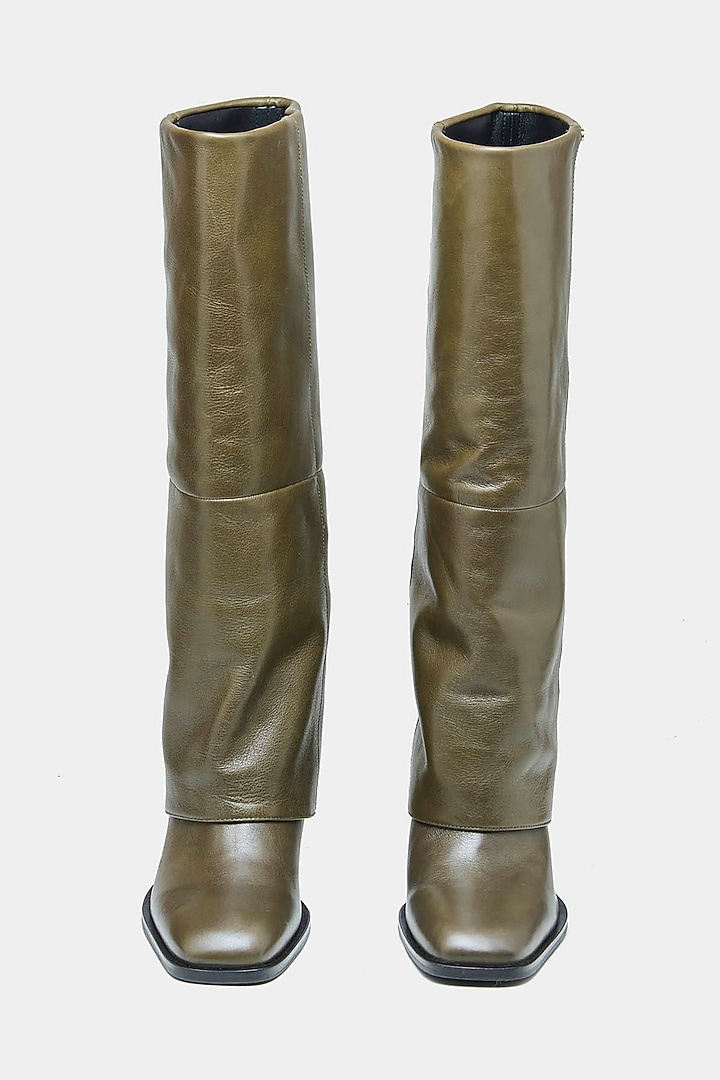 Green Genuine Leather Long Boots by Oroh at Pernia's Pop Up Shop