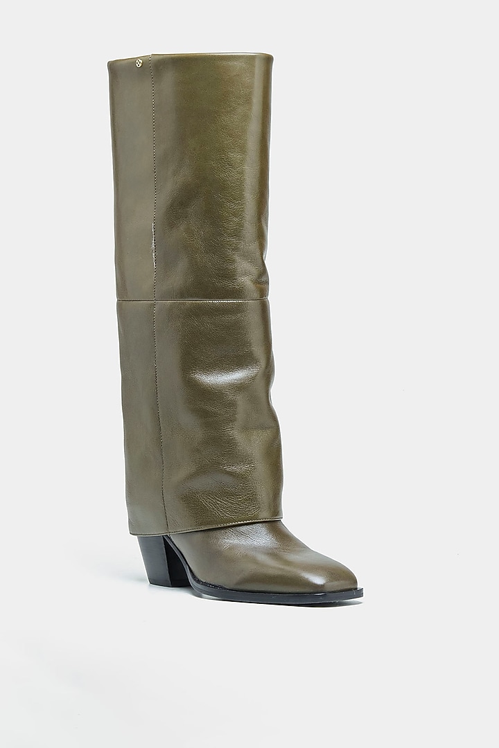 Green Genuine Leather Long Boots by Oroh at Pernia's Pop Up Shop