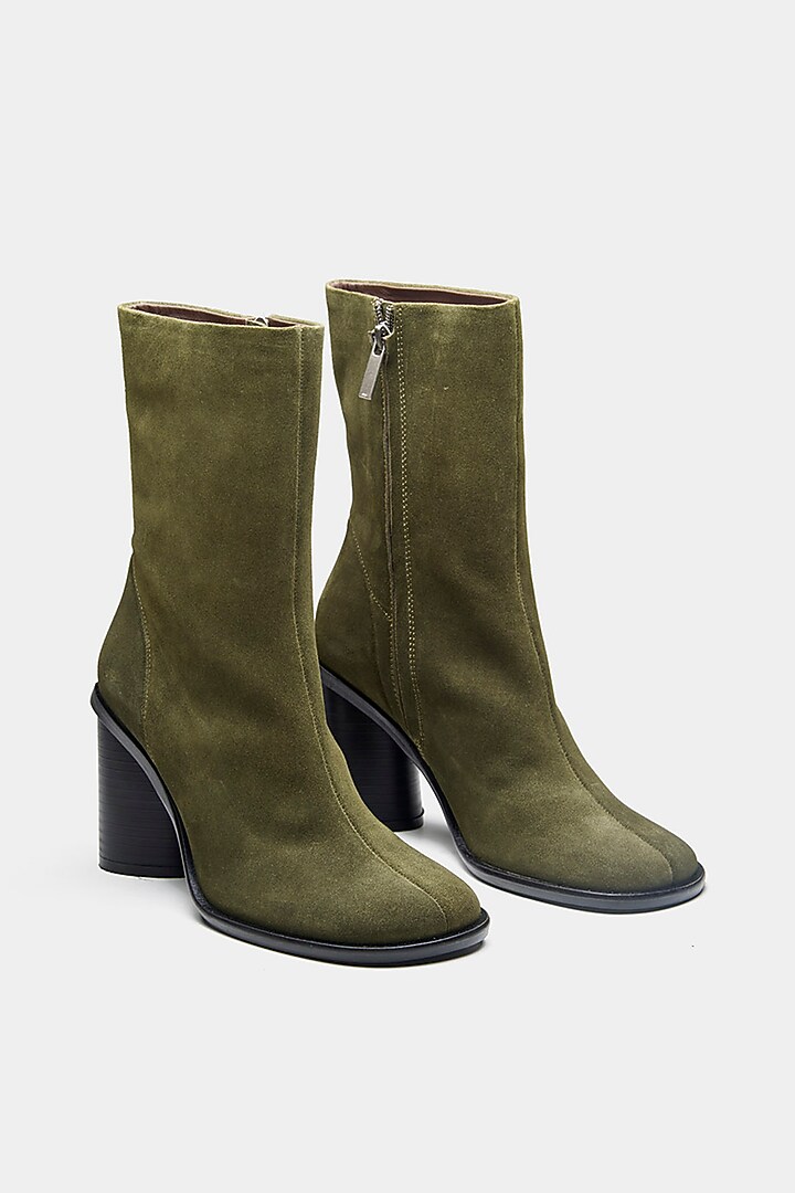 Green Genuine Leather Ankle Boots by Oroh at Pernia's Pop Up Shop