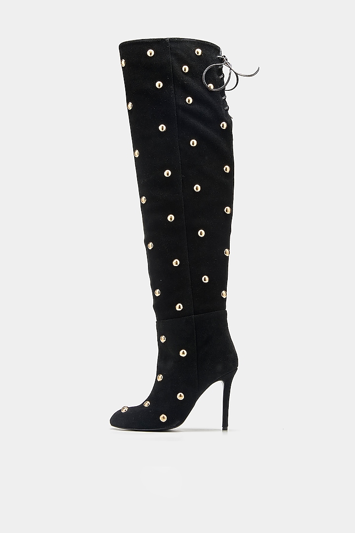 Black Genuine Leather Knee-High Boots by Oroh at Pernia's Pop Up Shop