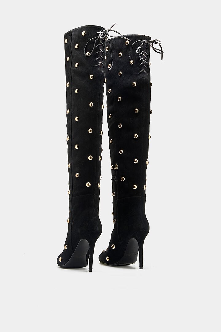 Black Genuine Leather Knee-High Boots by Oroh at Pernia's Pop Up Shop
