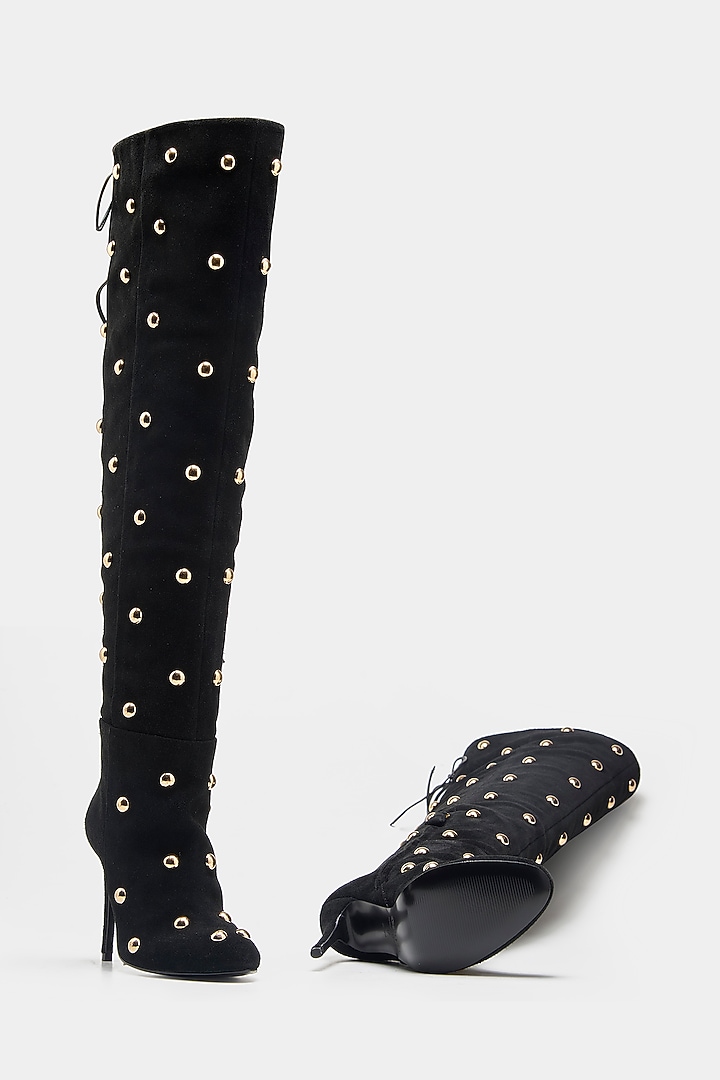 Black Genuine Leather Knee-High Boots by Oroh at Pernia's Pop Up Shop