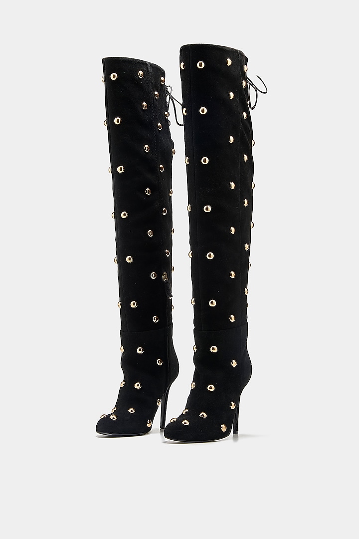 Black Genuine Leather Knee-High Boots by Oroh at Pernia's Pop Up Shop