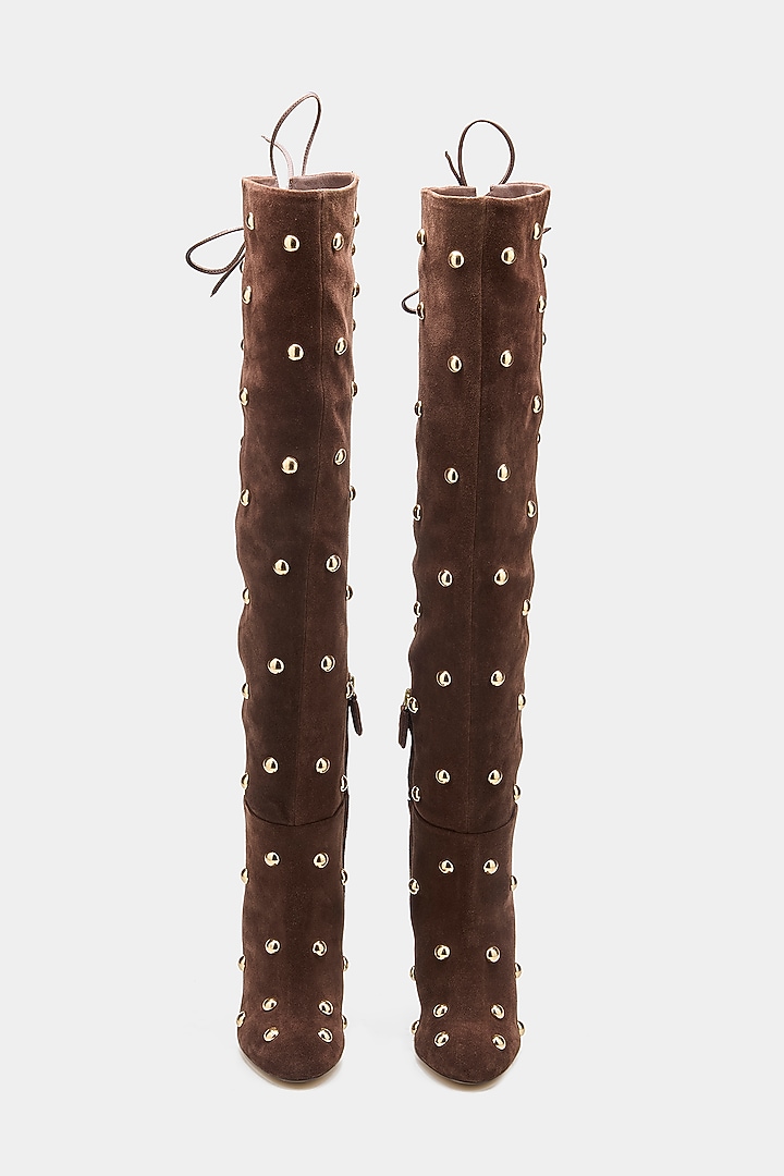 Brown Genuine Leather Knee-High Boots by Oroh at Pernia's Pop Up Shop