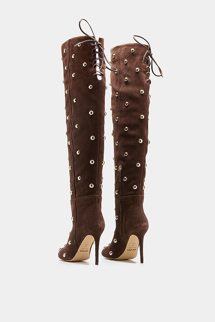 Brown Genuine Leather Knee-High Boots by Oroh at Pernia's Pop Up Shop