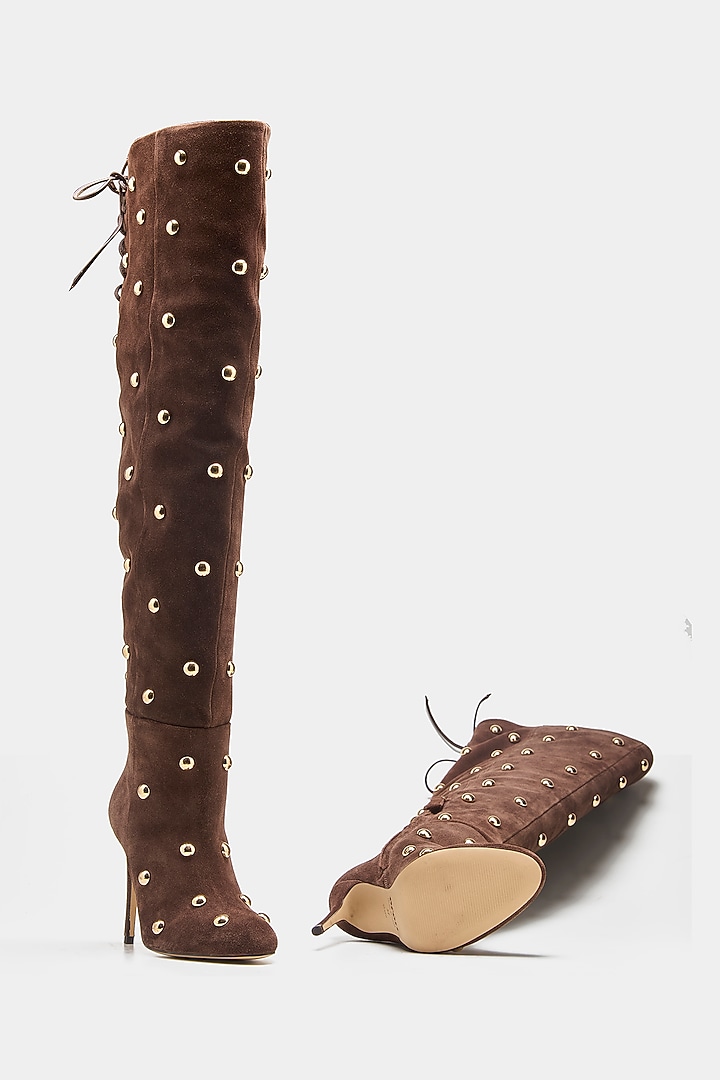 Brown Genuine Leather Knee-High Boots by Oroh at Pernia's Pop Up Shop