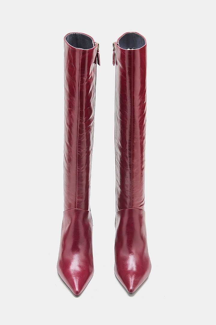 Red Genuine Leather Long Boots by Oroh at Pernia's Pop Up Shop