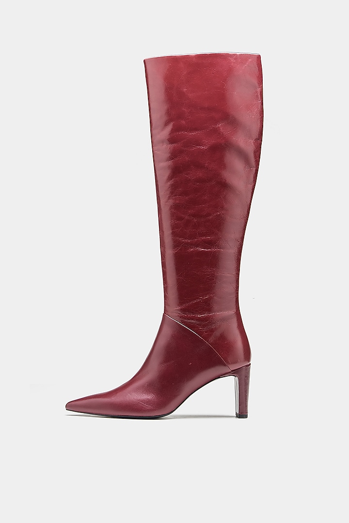 Red Genuine Leather Long Boots by Oroh at Pernia's Pop Up Shop