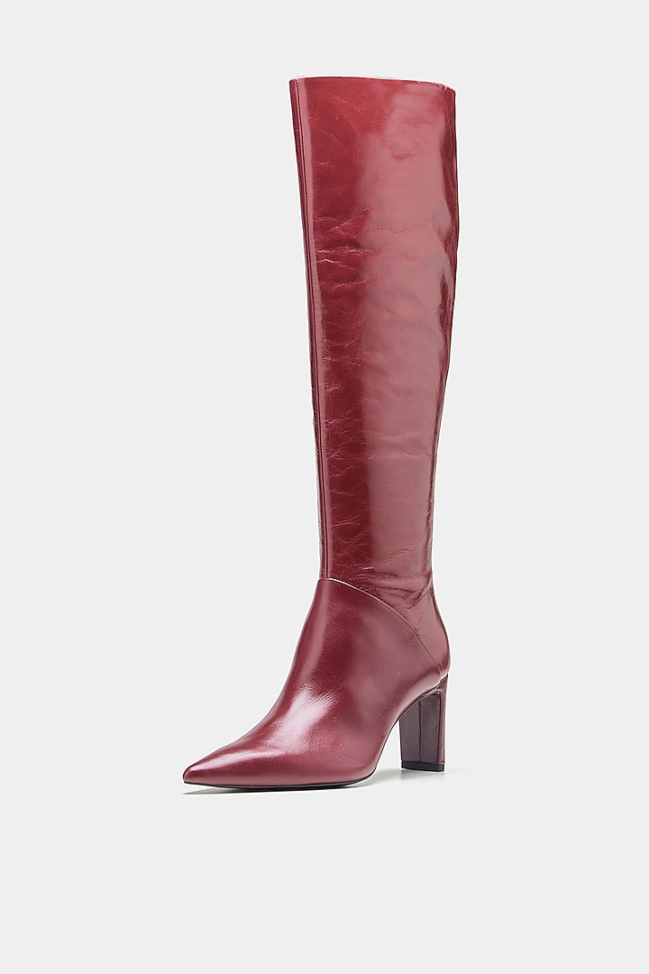 Red Genuine Leather Long Boots by Oroh at Pernia's Pop Up Shop