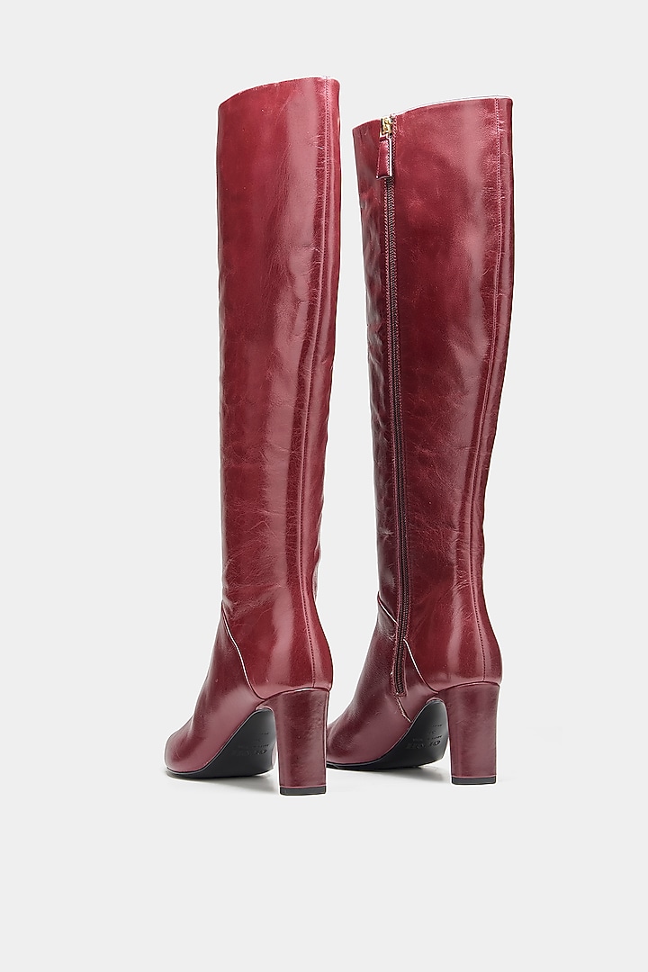 Red Genuine Leather Long Boots by Oroh at Pernia's Pop Up Shop
