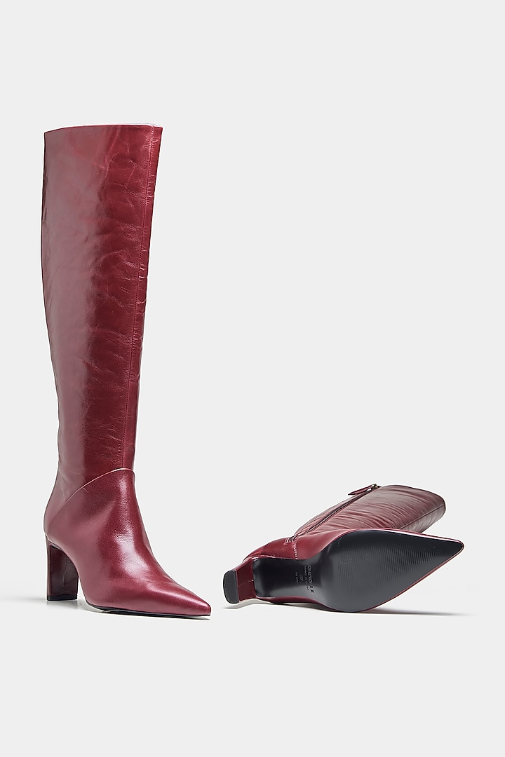 Red Genuine Leather Long Boots by Oroh at Pernia's Pop Up Shop