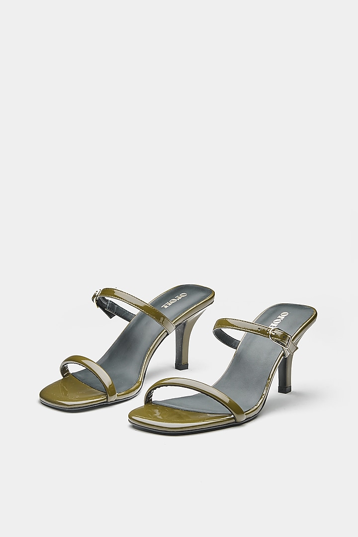 Green Genuine Leather Strap Heels by Oroh at Pernia's Pop Up Shop