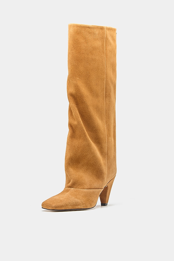 Tan Genuine Leather Long Boots by Oroh at Pernia's Pop Up Shop