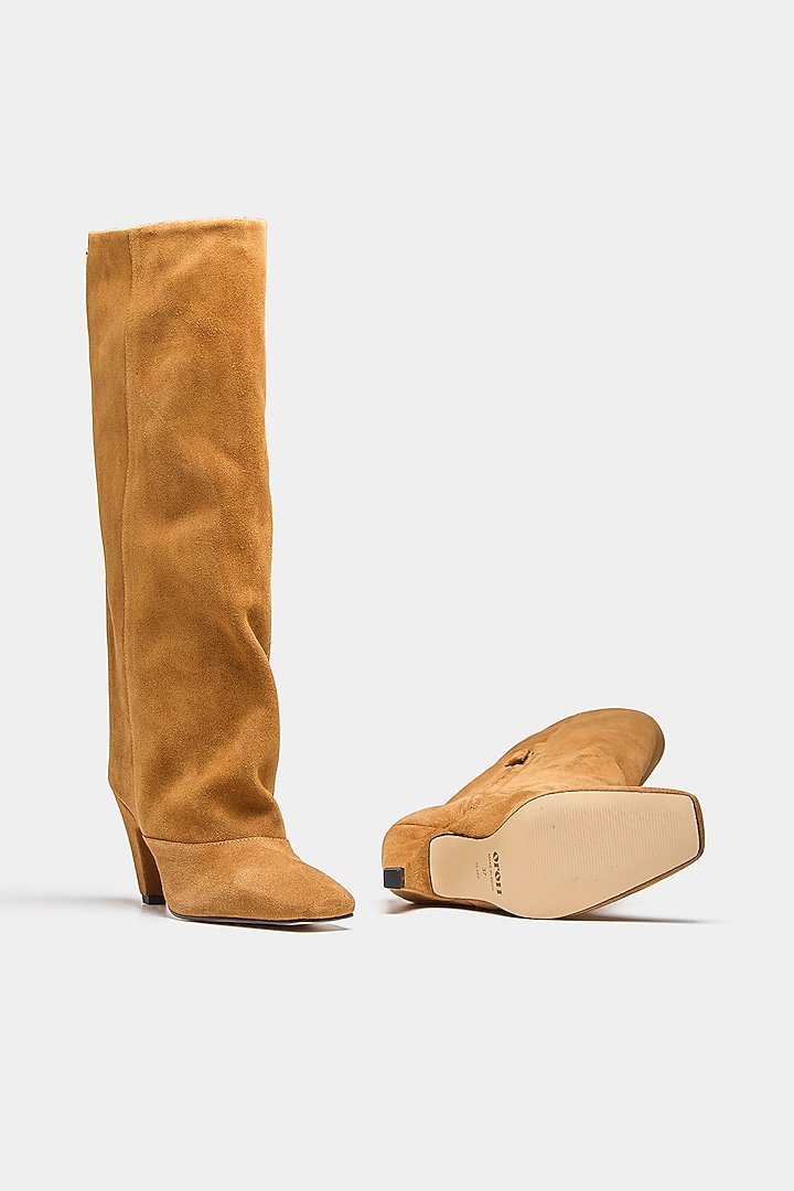 Tan Genuine Leather Long Boots by Oroh at Pernia's Pop Up Shop