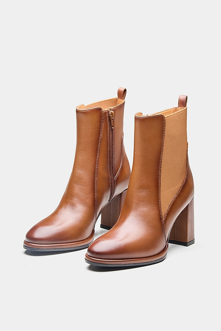 Tan Genuine Leather Ankle Boots by Oroh at Pernia's Pop Up Shop