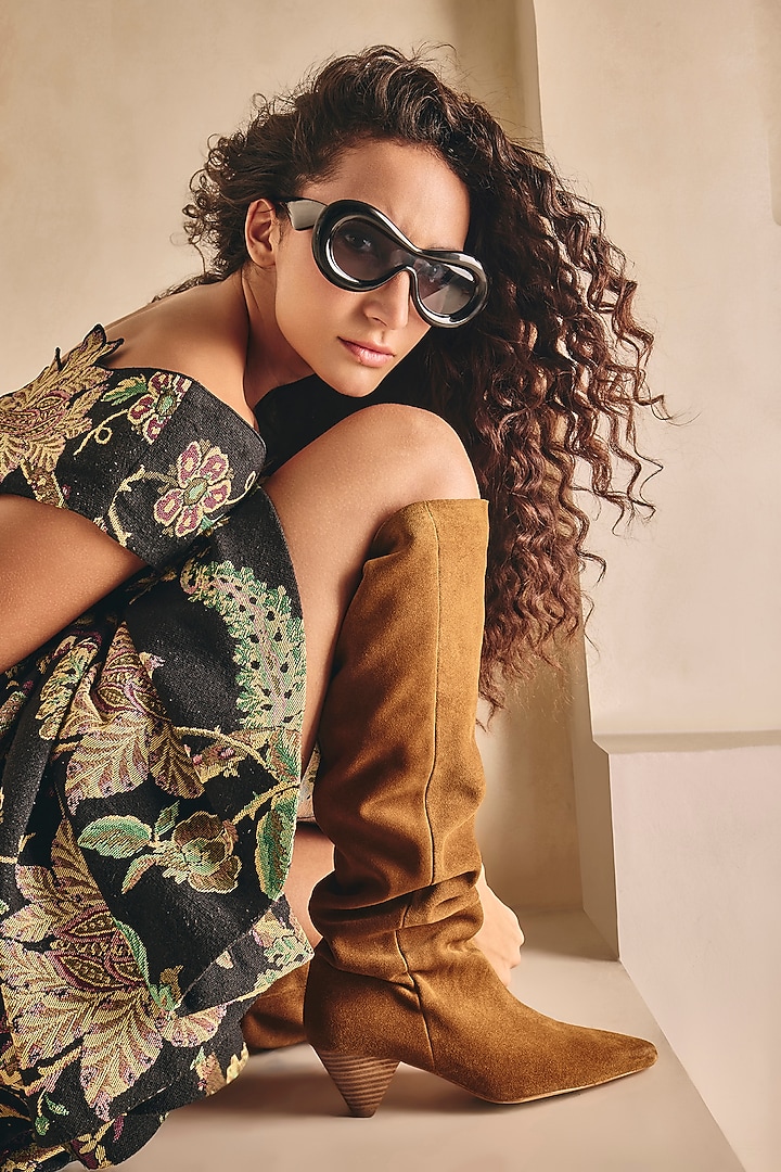 Tan Genuine Leather Long Boots by Oroh at Pernia's Pop Up Shop