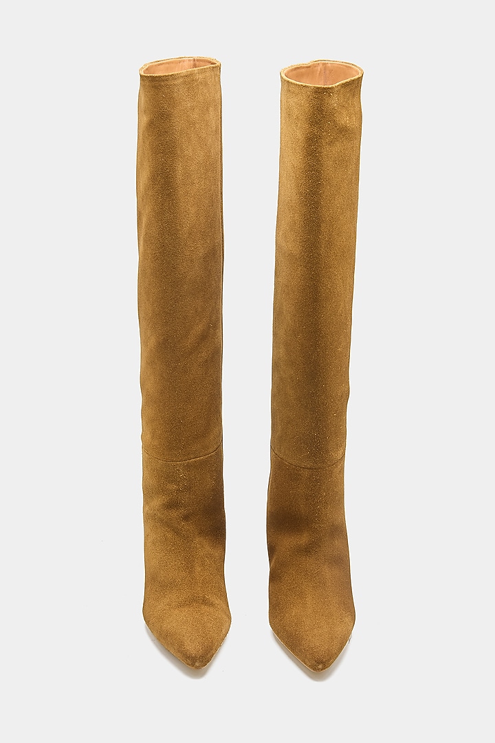 Tan Genuine Leather Long Boots by Oroh at Pernia's Pop Up Shop