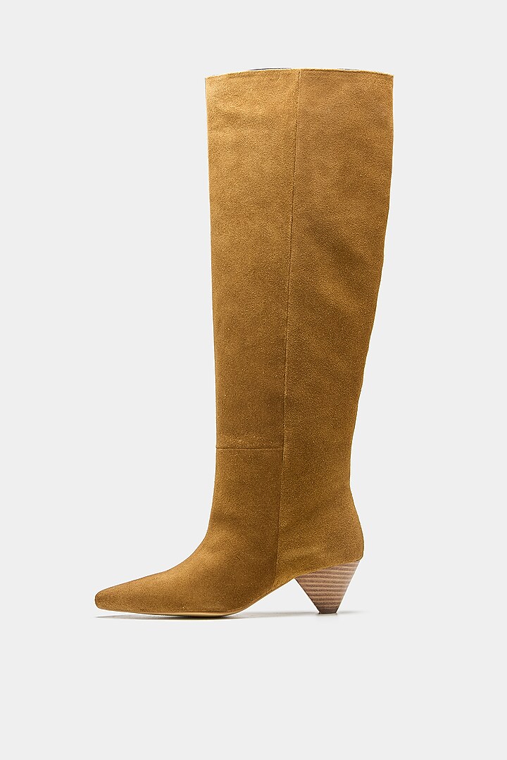 Tan Genuine Leather Long Boots by Oroh at Pernia's Pop Up Shop