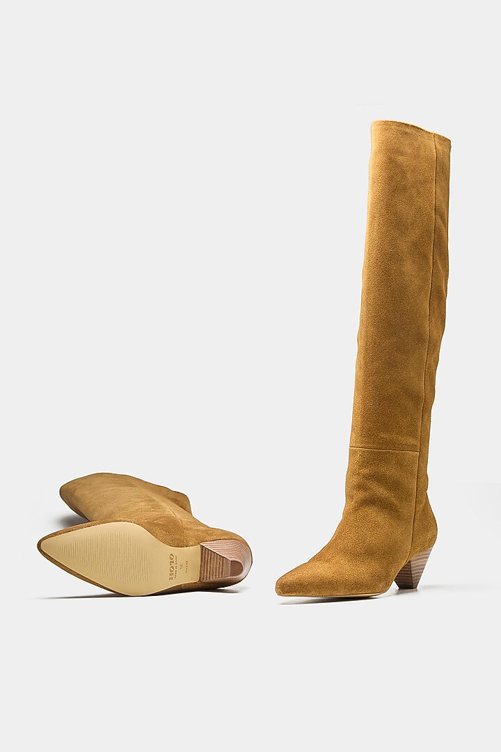 Tan Genuine Leather Long Boots by Oroh at Pernia's Pop Up Shop