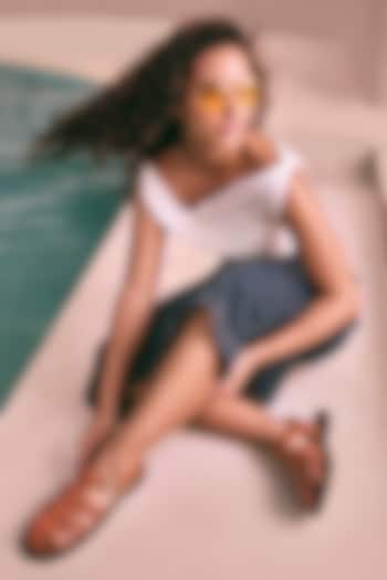 Tan Genuine Leather Woven Strap Flats by Oroh at Pernia's Pop Up Shop