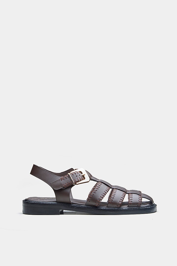 Brown Genuine Leather Woven Strap Flats by Oroh at Pernia's Pop Up Shop
