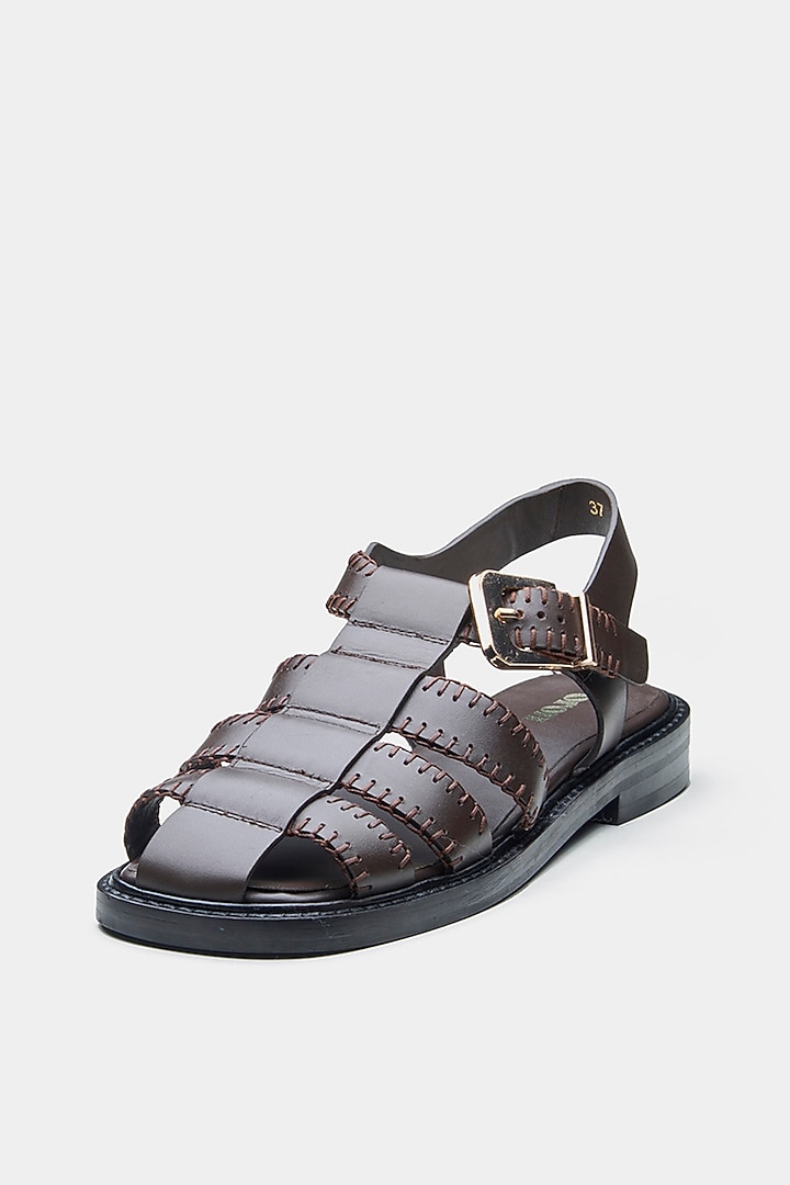 Brown Genuine Leather Woven Strap Flats by Oroh at Pernia's Pop Up Shop