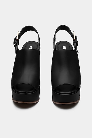Black Genuine Leather Wedges by Oroh