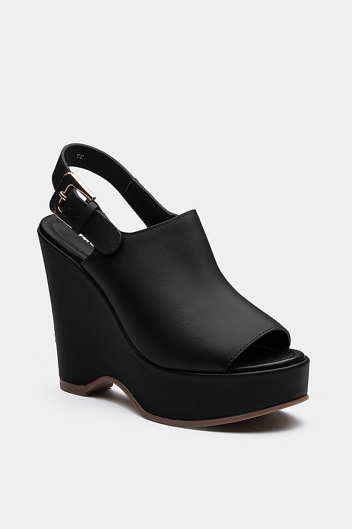 Black Genuine Leather Wedges by Oroh at Pernia's Pop Up Shop