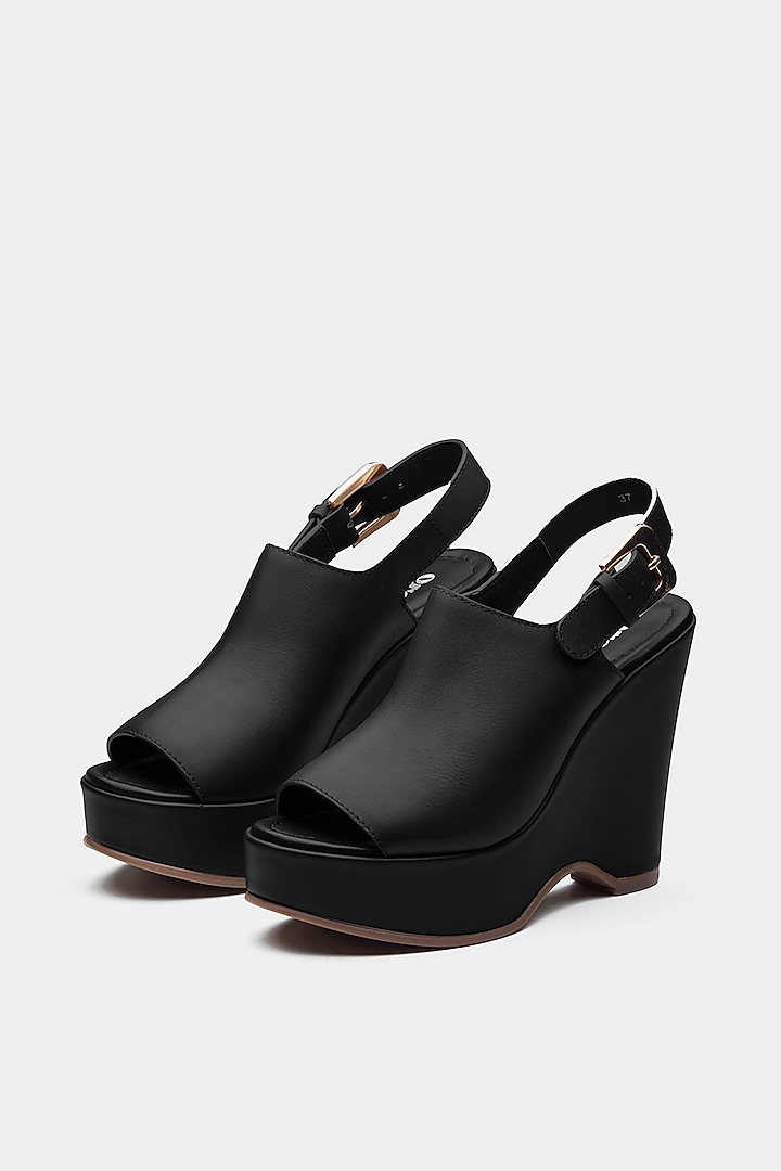 Black Genuine Leather Wedges by Oroh at Pernia's Pop Up Shop