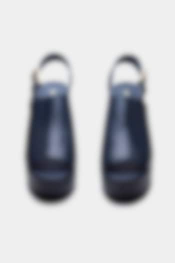 Navy Genuine Leather Wedges by Oroh at Pernia's Pop Up Shop