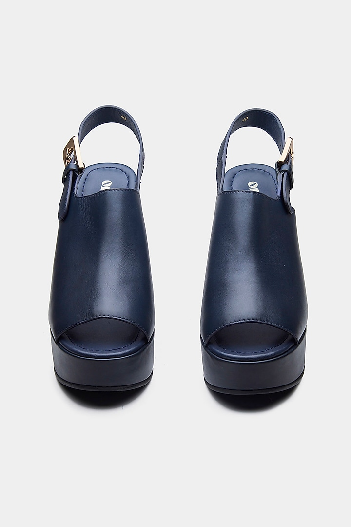 Navy Genuine Leather Wedges by Oroh at Pernia's Pop Up Shop