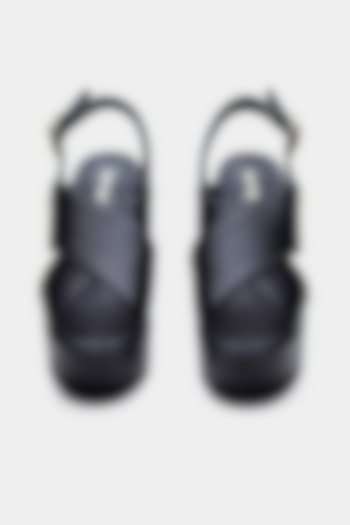 Black Genuine Leather Cross-Strap Wedges by Oroh at Pernia's Pop Up Shop