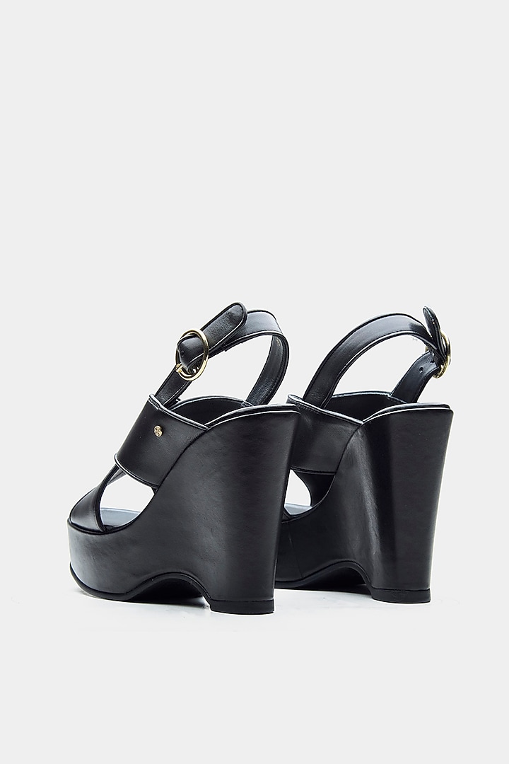 Black Genuine Leather Cross-Strap Wedges by Oroh at Pernia's Pop Up Shop