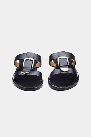Black Genuine Leather Flats by Oroh