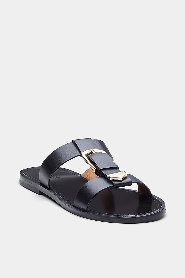 Black Genuine Leather Flats by Oroh at Pernia's Pop Up Shop