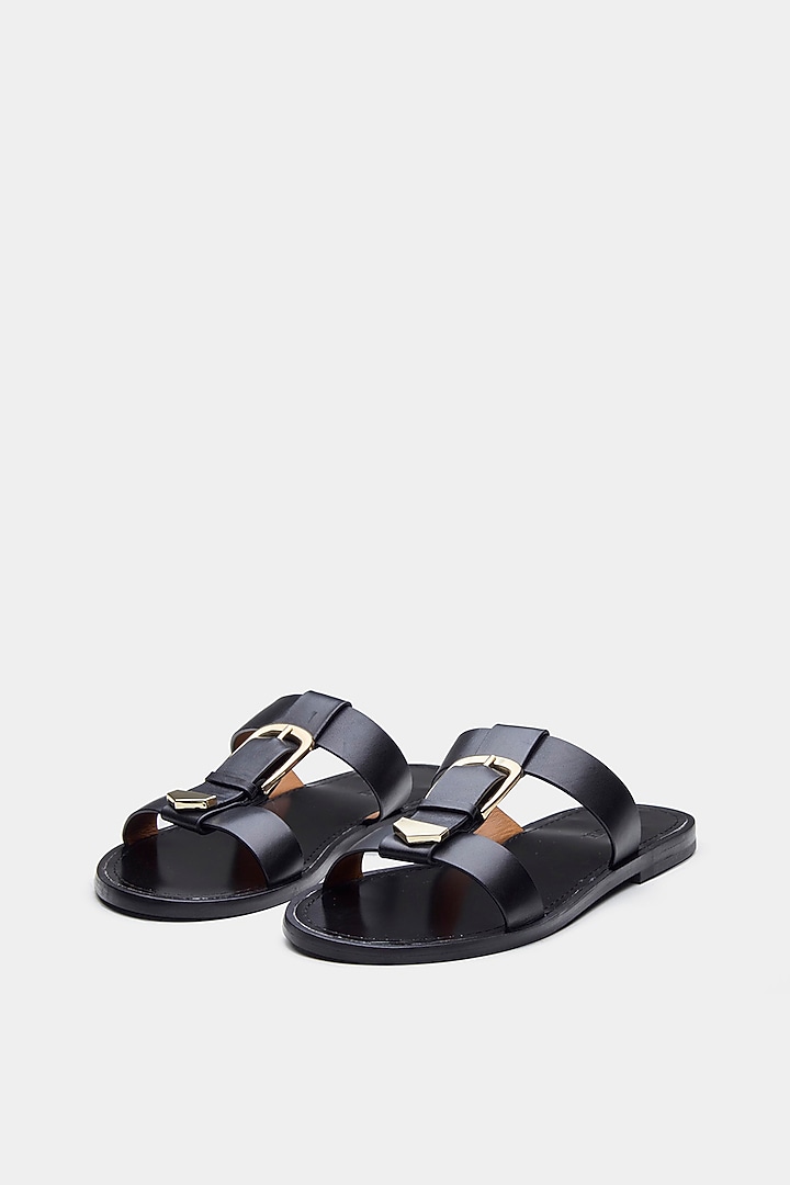 Black Genuine Leather Flats by Oroh at Pernia's Pop Up Shop