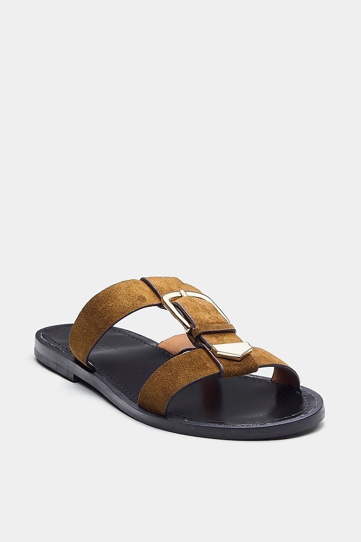 Tan Genuine Leather Flats by Oroh at Pernia's Pop Up Shop